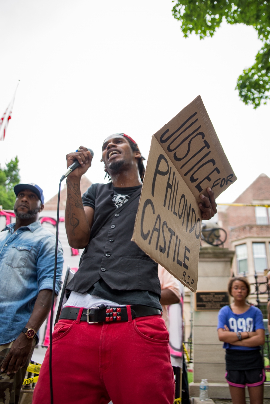 Alexander Clark addresses demonstrators
